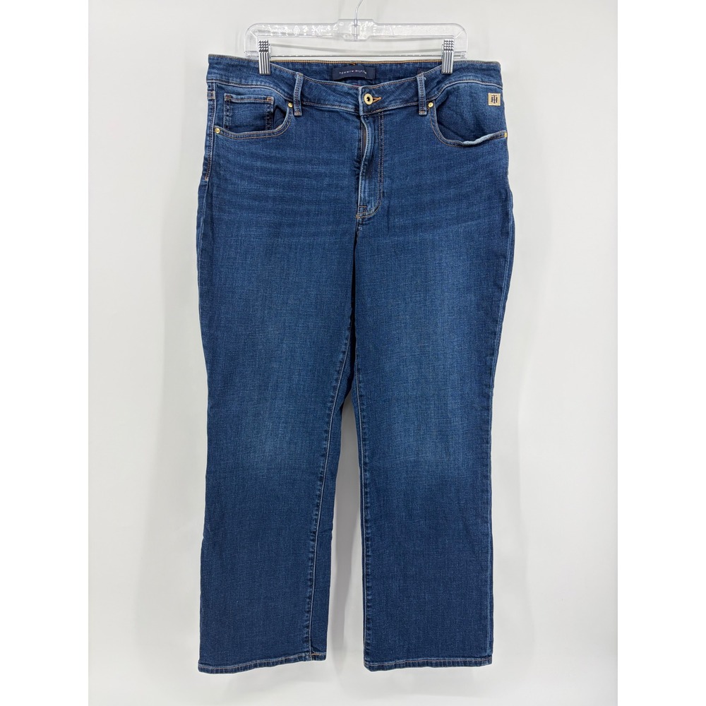 Tommy Hilfiger Tribeca Straight Jeans Womens 16 Dark Wash Blue High Rise Stretch